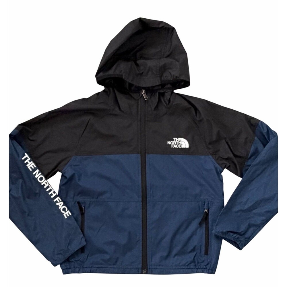 The North Face Windwall Jacket Boys M 10 Full Zip Softshell Hooded Navy Black